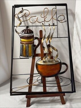 Element Metal Cafe 3D Metal Wall Art Brown & Gold Coffee Cup and French Press